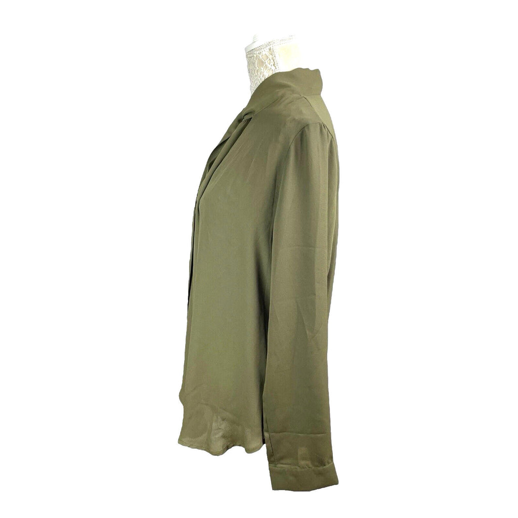 Yidarton Khaki Green Blouse Tie Neck Chiffon Women's UK Size L (14)