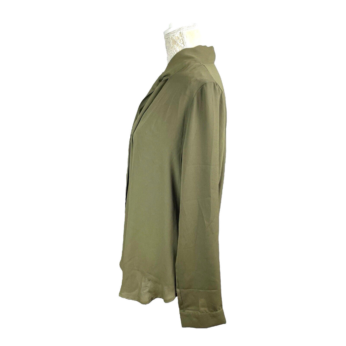 Yidarton Khaki Green Blouse Tie Neck Chiffon Women's UK Size L (14)
