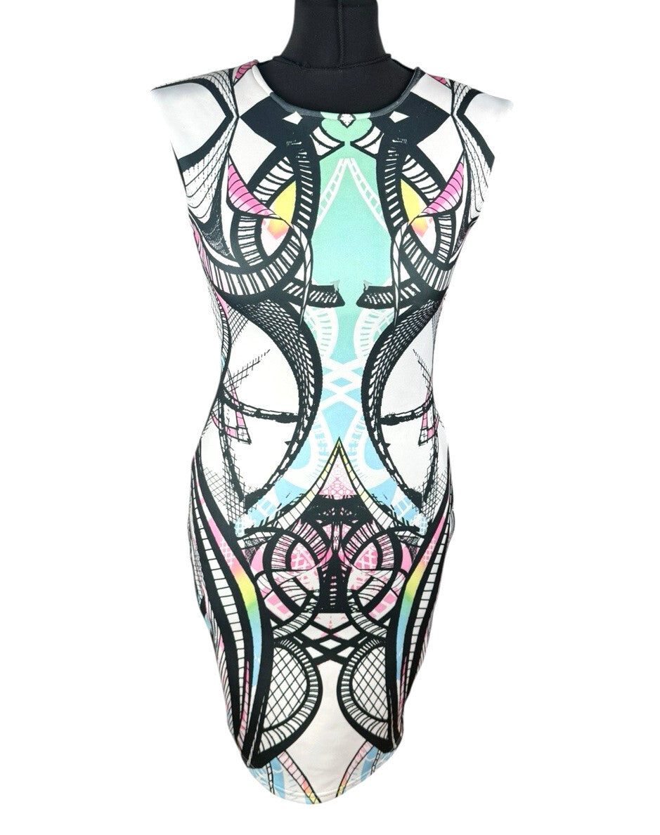 River Island Bodycon Dress Women’s UK Size 10 Knee Length Kaleidoscope Print