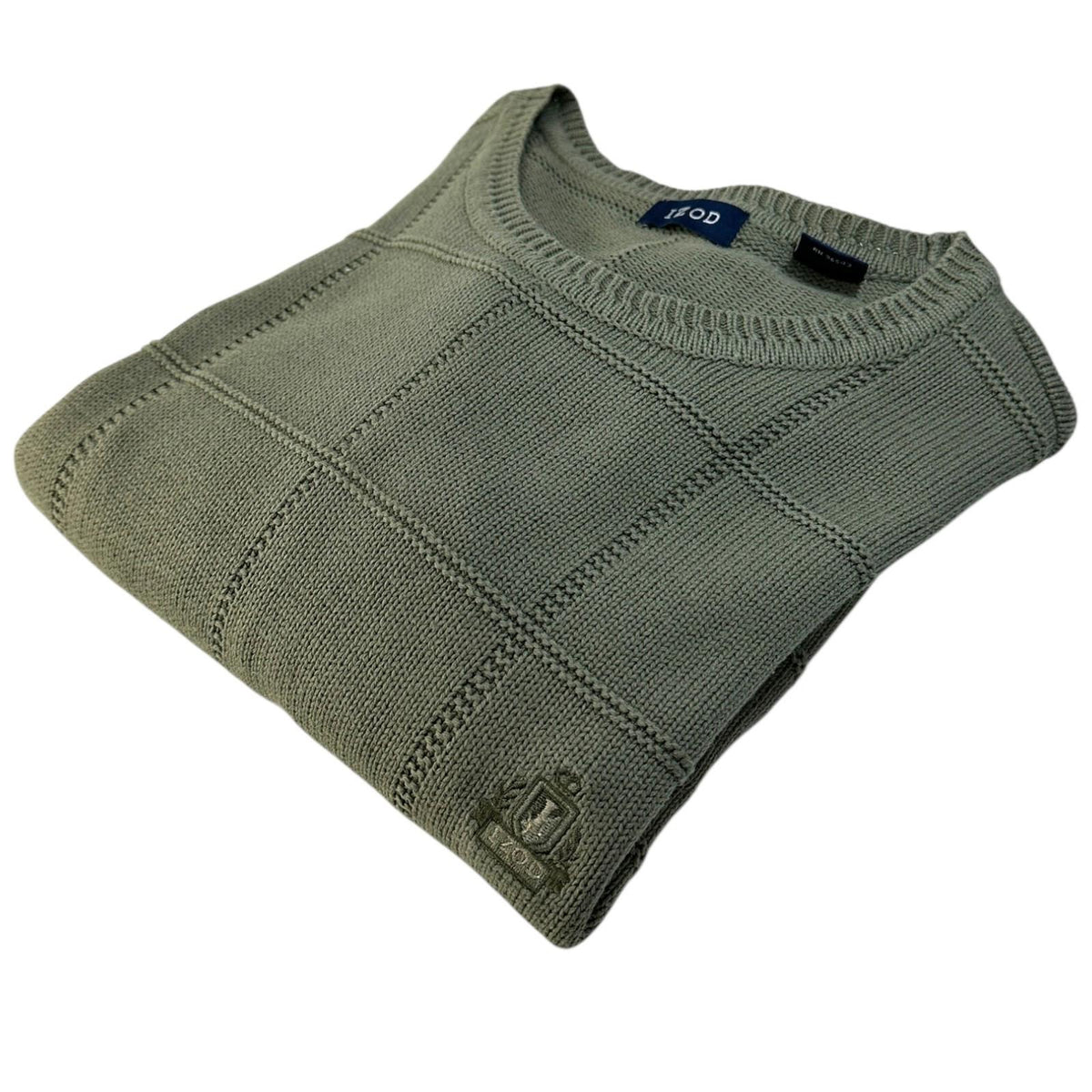 IZOD Jumper Men's UK Size L Green 100% Cotton Embroidered Logo Long Sleeve