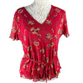 Bonmarche Blouse Red Floral Chiffon Top Women's UK Size M (10-12)