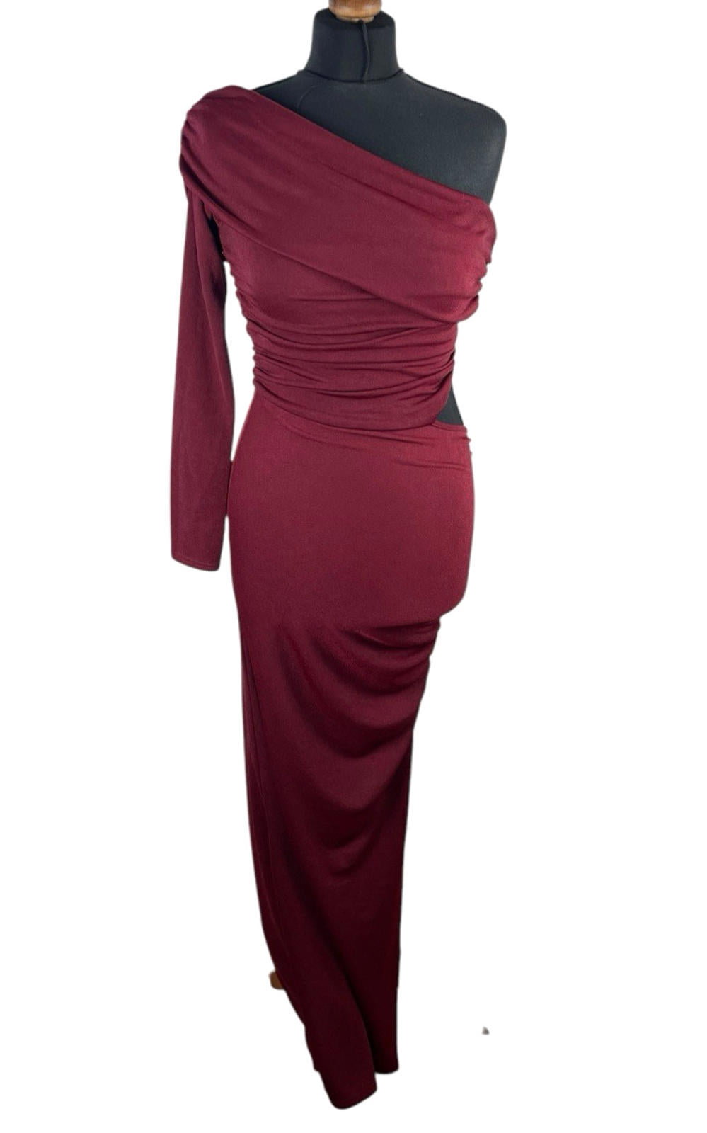 Boohoo Asymmetric-Neck Maxi Dress Women's UK Size 8 One Shoulder Draped Red