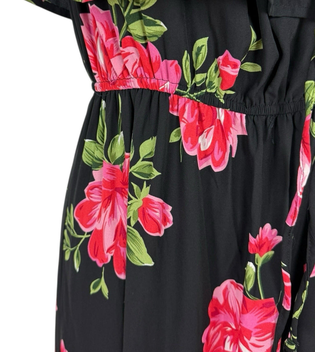 Atmosphere Floral Maxi Dress Women’s UK Size 4 Off Shoulder Black Pink