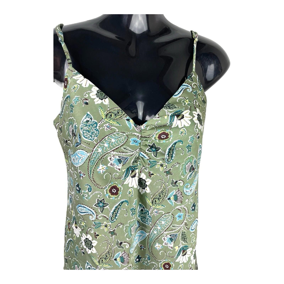 Stradivarius Floral Satin Mini Dress Women's UK Size XS Green Slip Paisley Print