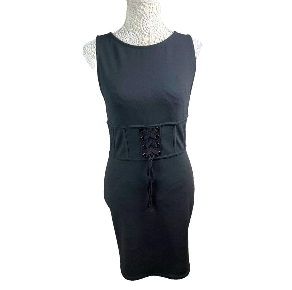 River Island Black Mini Dress Bodycon Corset Waist Women's UK Size 12