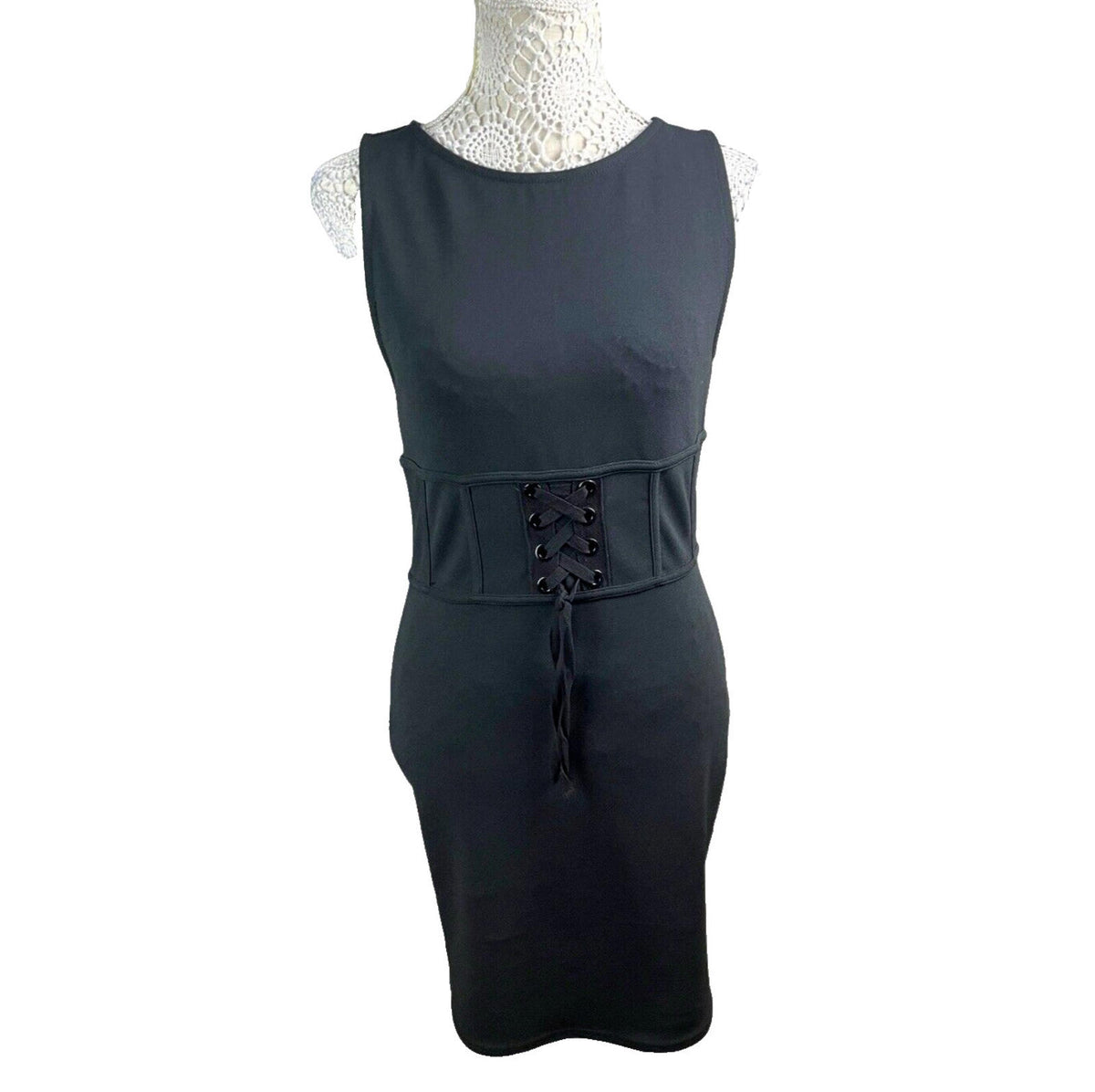 River Island Black Mini Dress Bodycon Corset Waist Women's UK Size 12