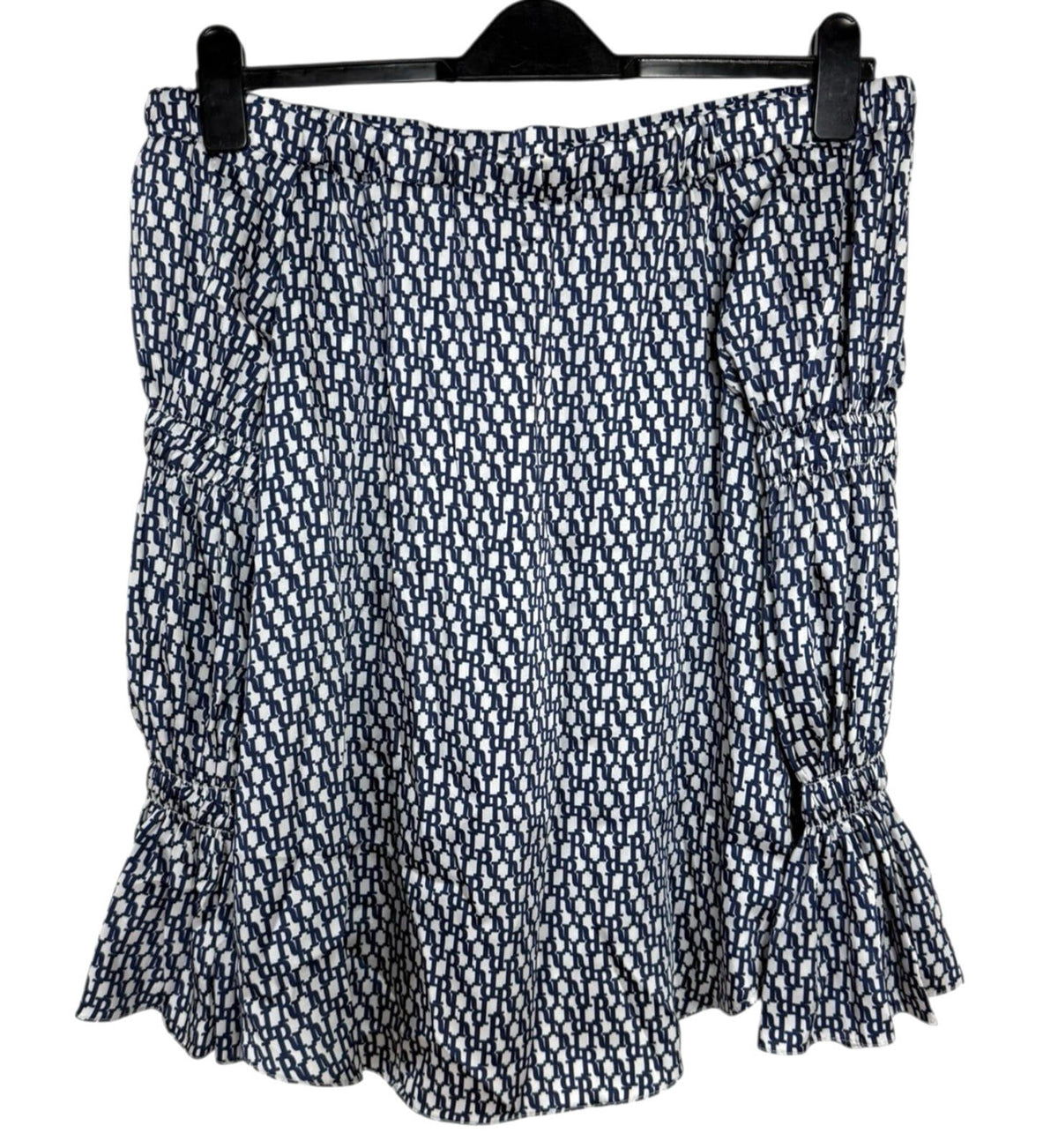 River Island Satin Off Shoulder Top Women's UK Size 12 Logo Print White Navy