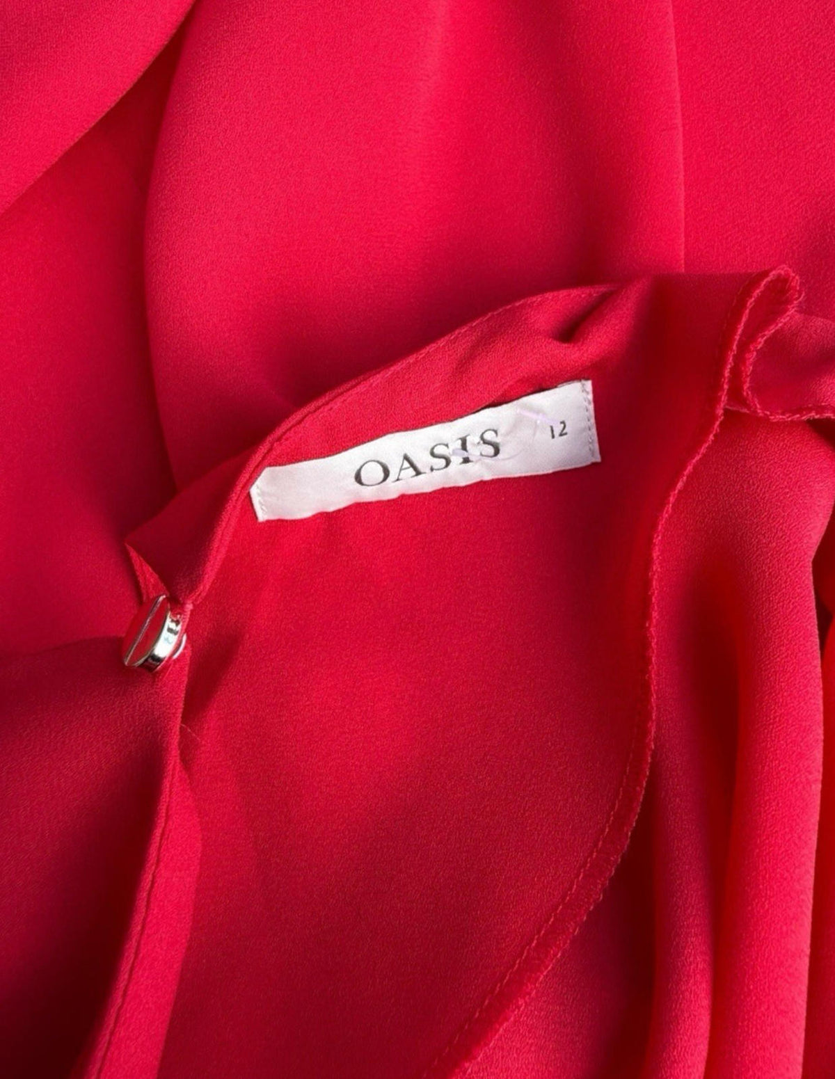 Oasis Bright Red Chiffon Top Short Frill Sleeve Round Neck Women's UK Size 12