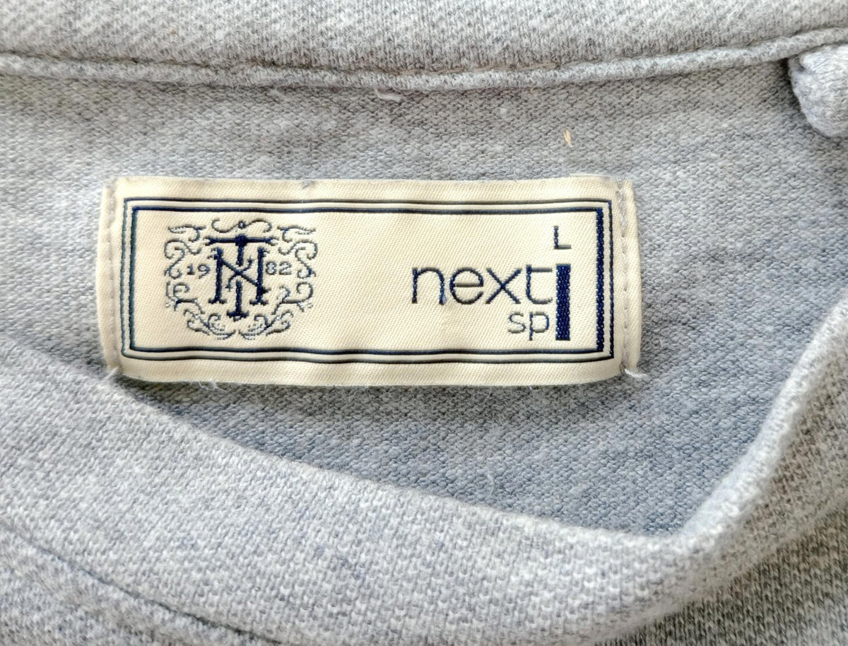 Next T-Shirt Men's UK Size L Grey Crew Neck Jersey Logo Striped Cotton Rich