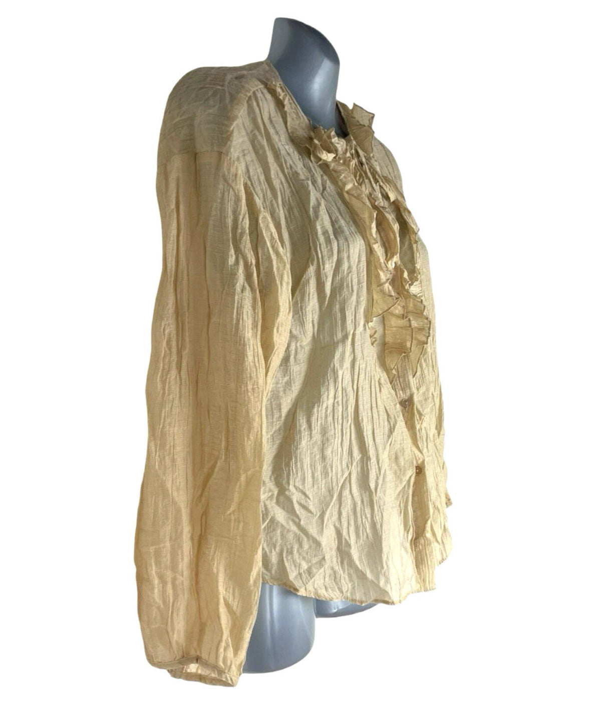 Primark Sheer Shirt Blouse Women’s UK Size S Button Up Crinkle Effect Beige