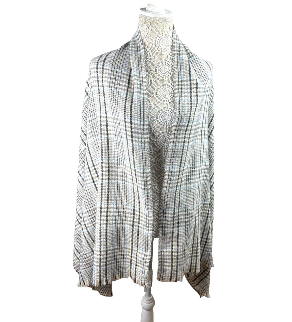 Primark Scarf Shawl Wrap Beige & Blue Checkered XL Soft Touch One Size