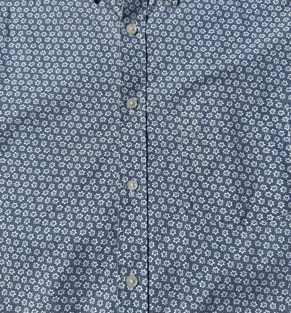M&S Shirt Long Sleeve Floral Blue 100% Cotton Men's UK Size Large L