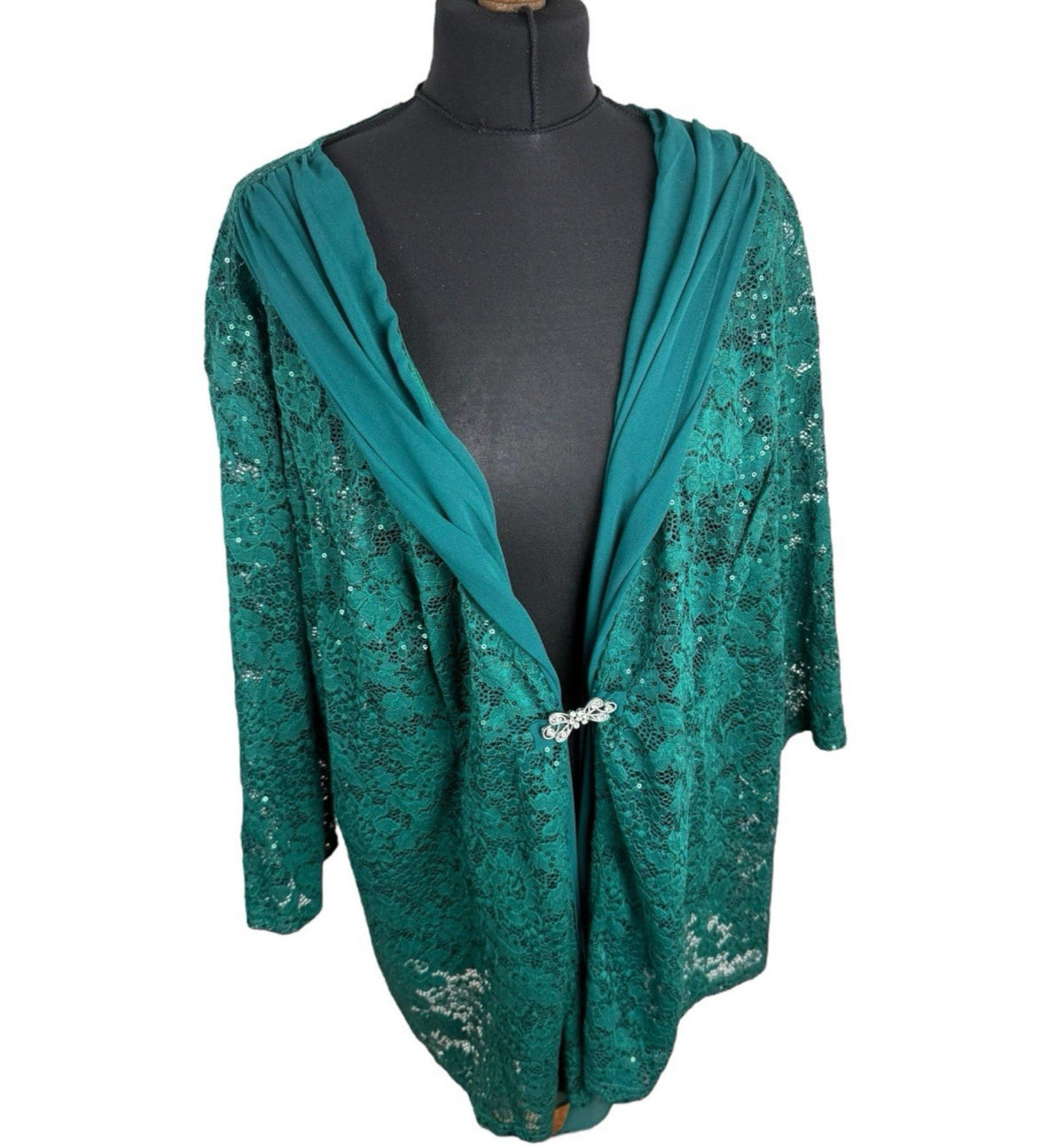 Hanna Nikole Green 2 Piece Blouse Jacket Set Lace Sequin Women's UK Size 22