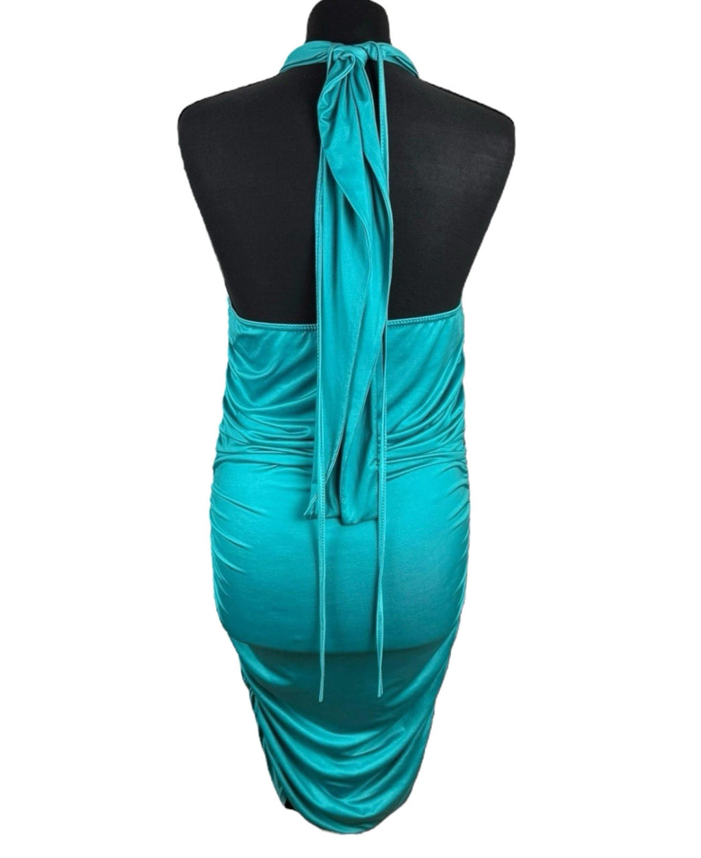 Pretty Little Thing Green Midi Dress Bodycon Halter Neck Women’s UK Size S