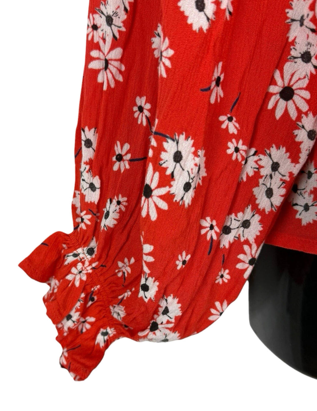 ASOS Red ASOS Square Neck Crinkle Smock Top Women's UK Size 8 Red Floral Elasticated Cuff