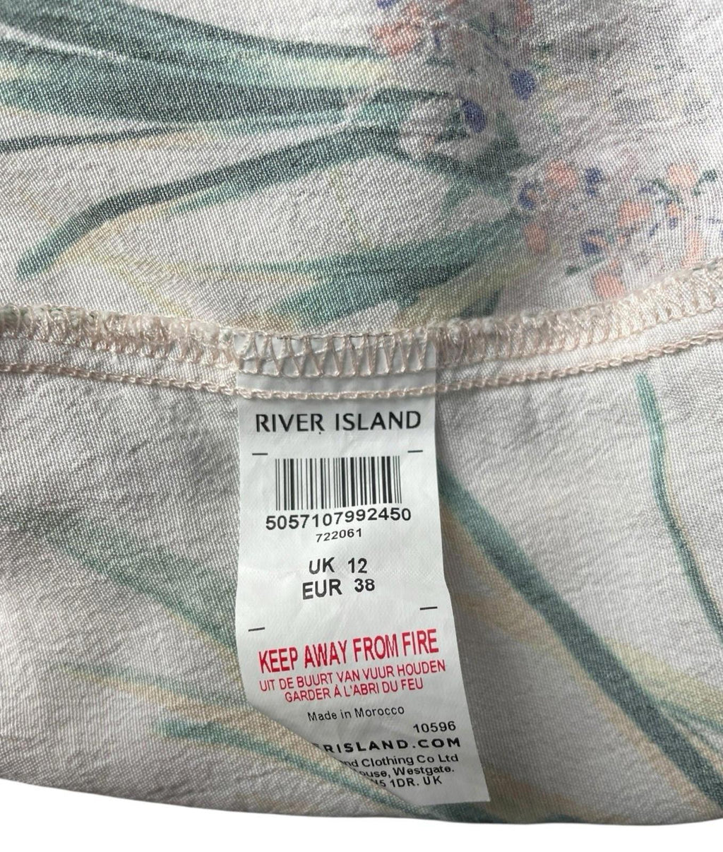 River Island Pink Floral Crop Top Tie Front 3/4 Sleeve Pastel Women's UK Size 12