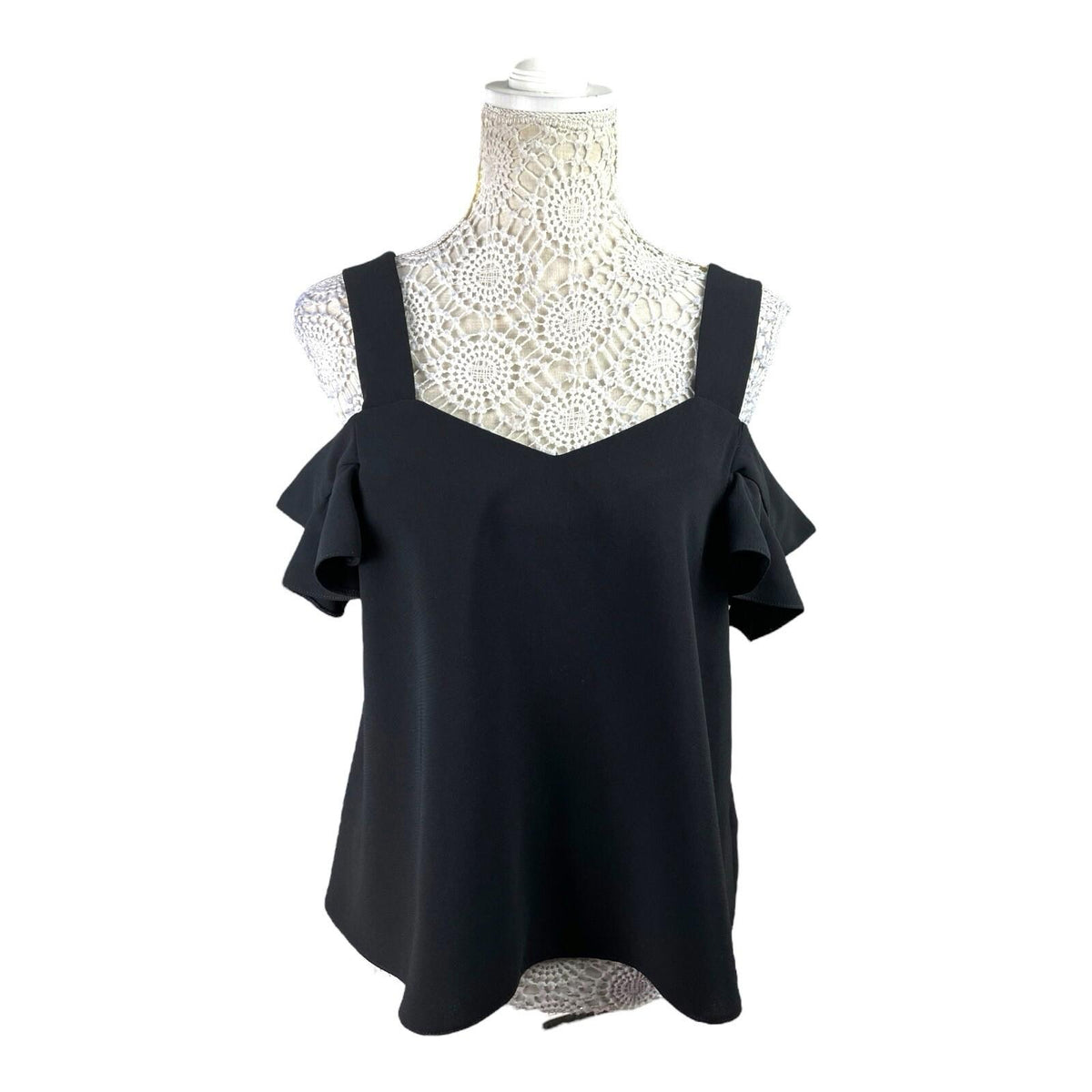 TopShop Black Peplum Top Frill Sleeve Women's UK Size 12