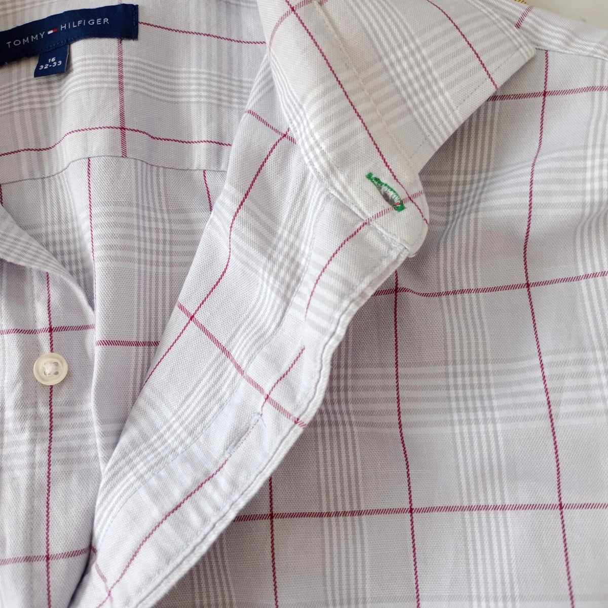 Tommy Hilfiger Shirt Men's UK Size L Beige Check Long Sleeve Pockets Slim Fit