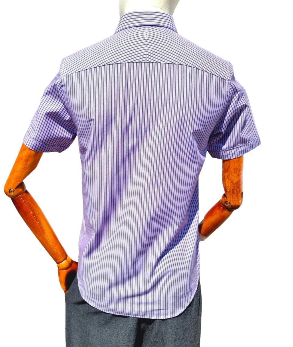 Jeff Banks Mens Shirt Small Purple White Stripe Short Sleeve Cotton Casual Smart