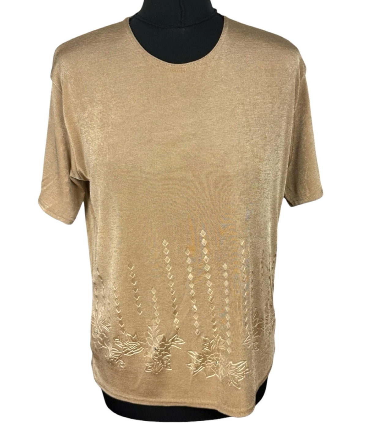 Eyecasuals Gold EyeCasuals Woven T-Shirt Blouse Top Women's UK Size M / L Shirt Sleeve Sequin