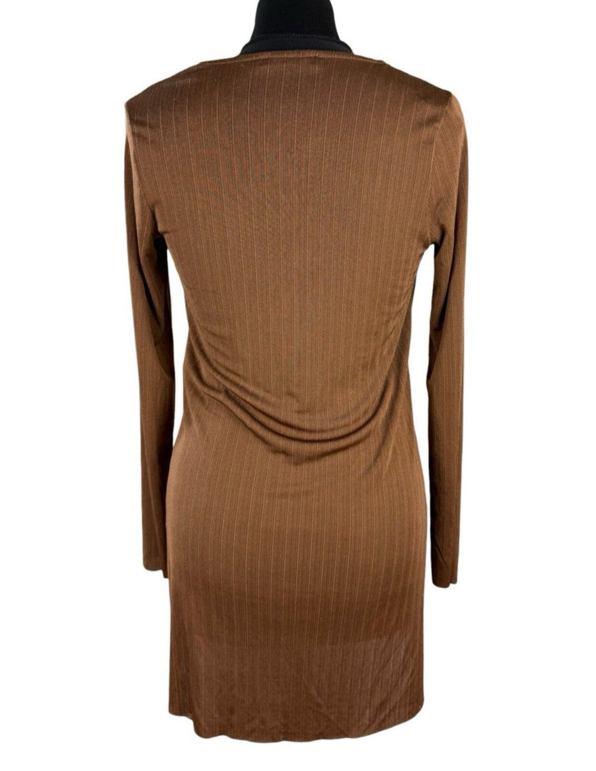 ZARA Brown Zara Long Sleeve Tunic Top Women's UK Size S Side Slit Brown Fine Stripe V-Neck