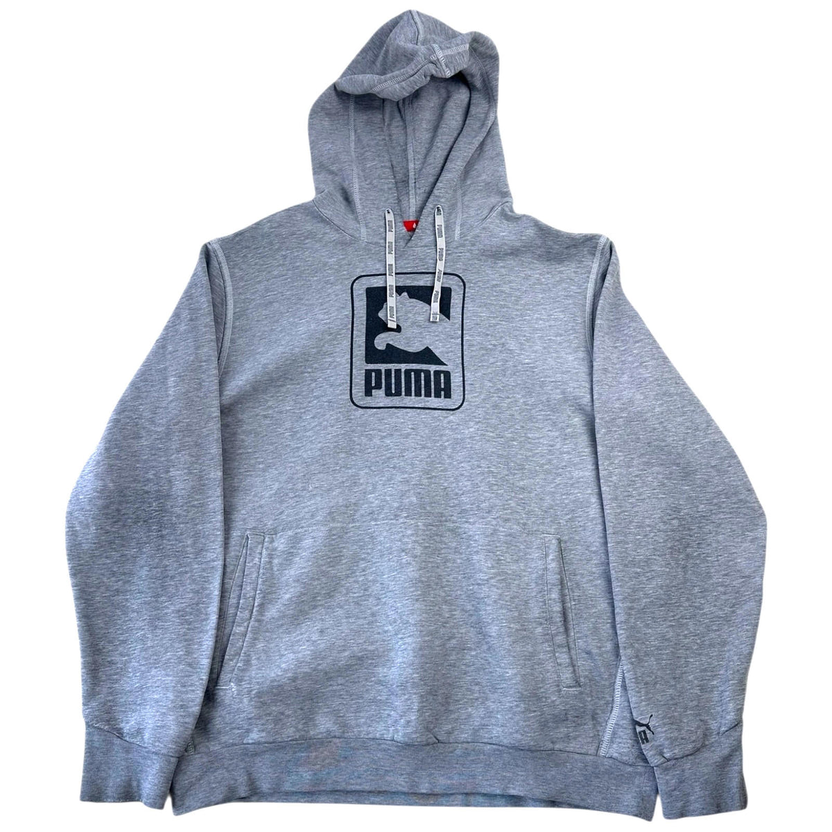 Puma Hoodie Men's UK Size L Grey Label Black Graphic Print Drawstring