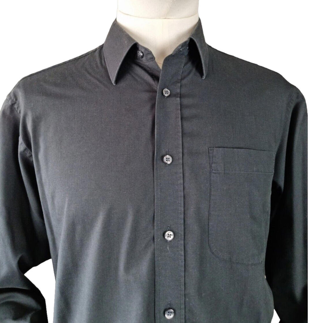 Marks & Spencer Shirt Black Men's 42" - 44" Chest 16" Collar Long Sleeve