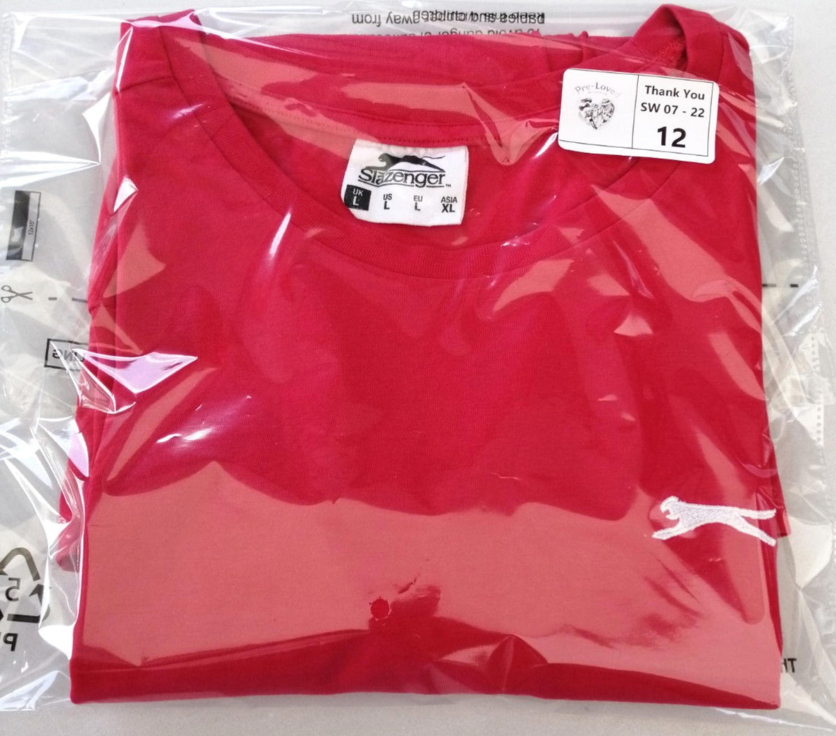 Slazenger T-Shirt Men's UK Size L Red Short Sleeve 100% Cotton Summer