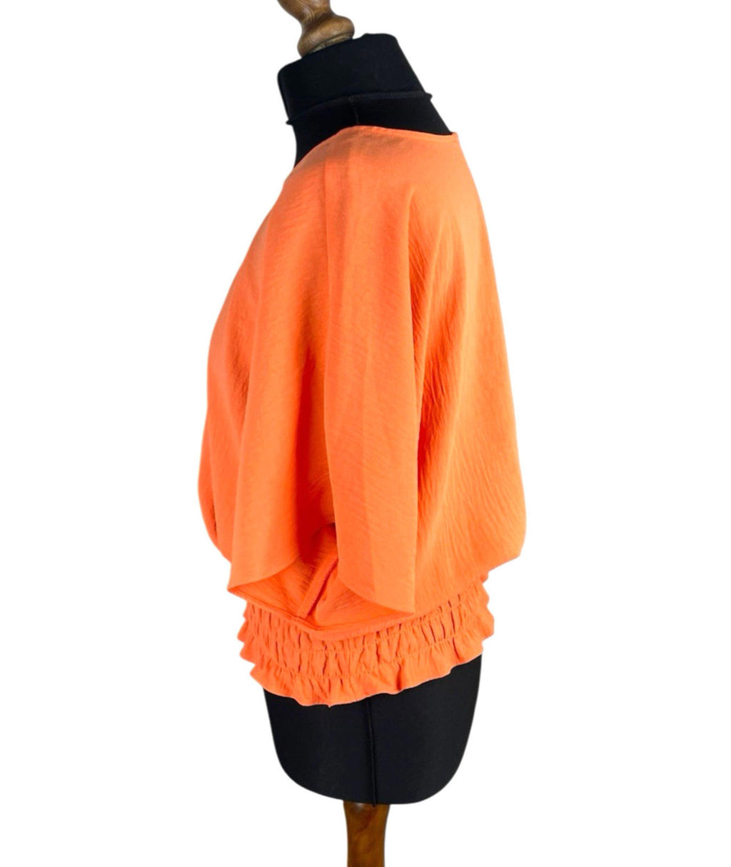 Emreco Orange Peplum Blouse Summer Top Elastic Waistband Women's UK Size 10