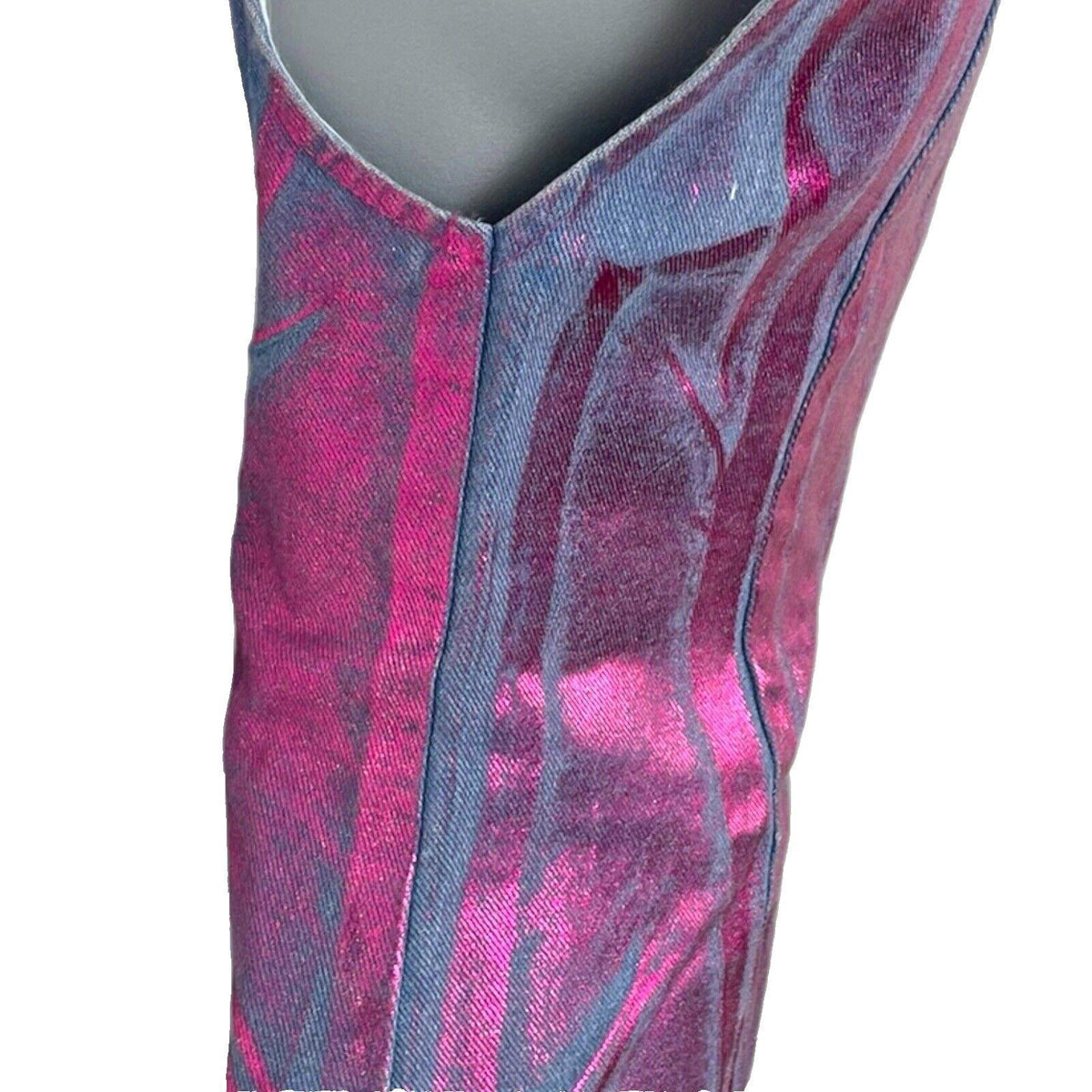 Denim Mini Dress Women's UK Size XS Purple Coated Metallic Distressed Look Y2K