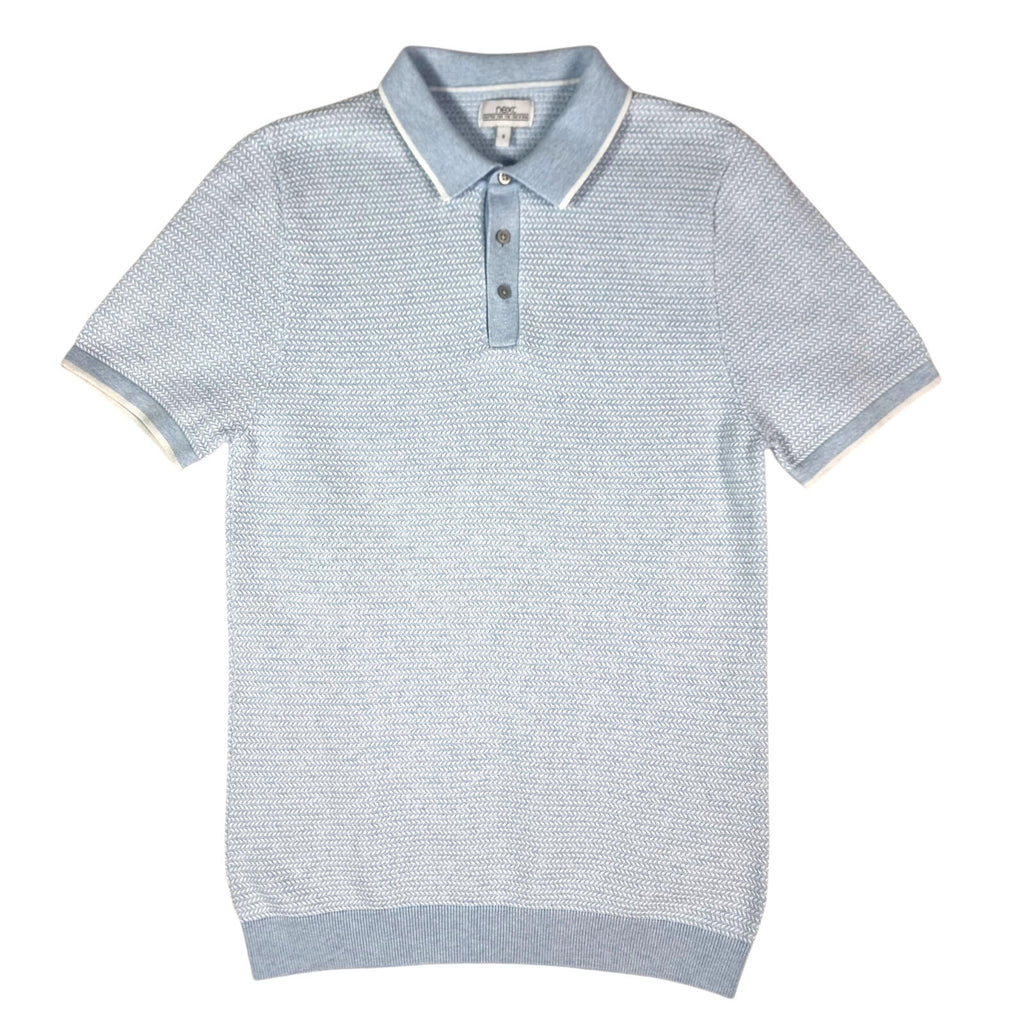 Next LightBlue Next Knit Polo Shirt Men's UK Size S Textured Sky Blue Short Sleeve 100% Cotton