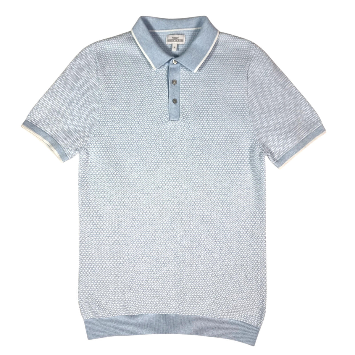 Next LightBlue Next Knit Polo Shirt Men's UK Size S Textured Sky Blue Short Sleeve 100% Cotton