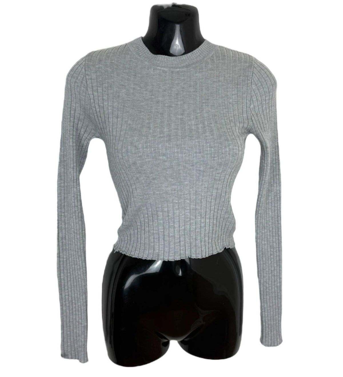 Divided Gray Divided Cropped Jumper Women's UK Size XS Grey Ribbed Long Sleeve Crew Neck Top