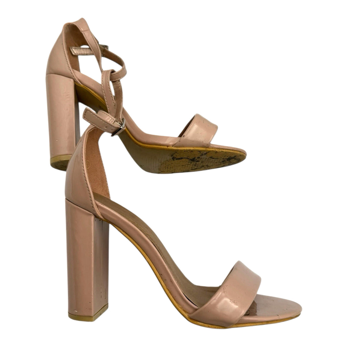 Pretty Little Thing Block Heel Shoes Women's UK Size 4 Open Toe Nude