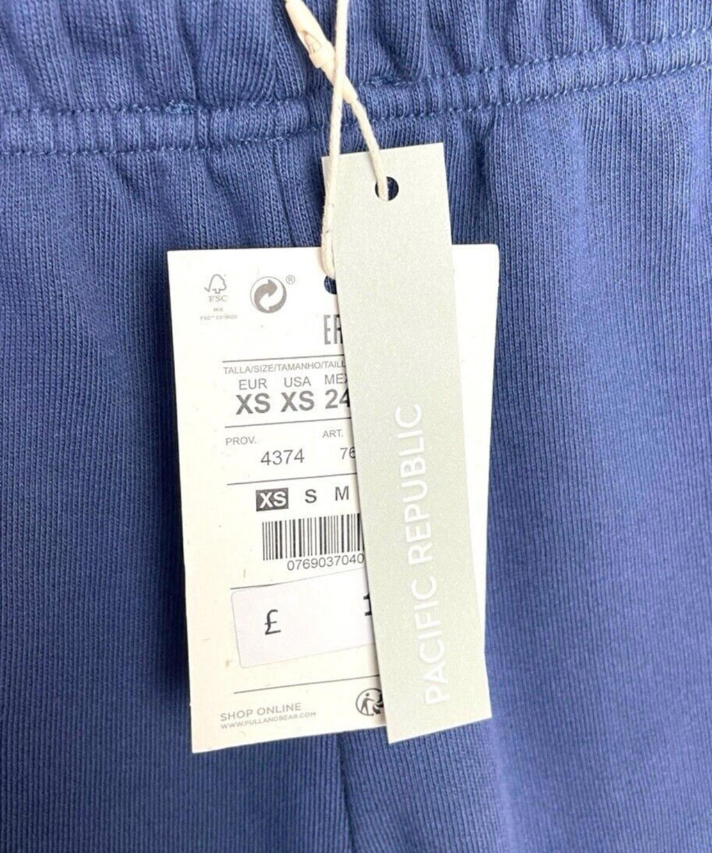 Pull&Bear Pacific Republic Blue Track Shorts Drawstring Women's UK Size XS