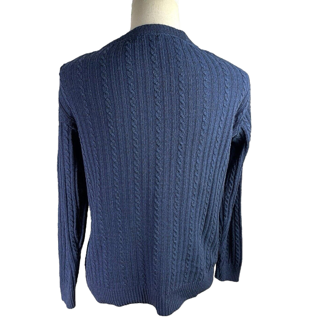ME Navy Blue Knit Jumper Aran Pattern Crew Neck Women's UK Size L (12)
