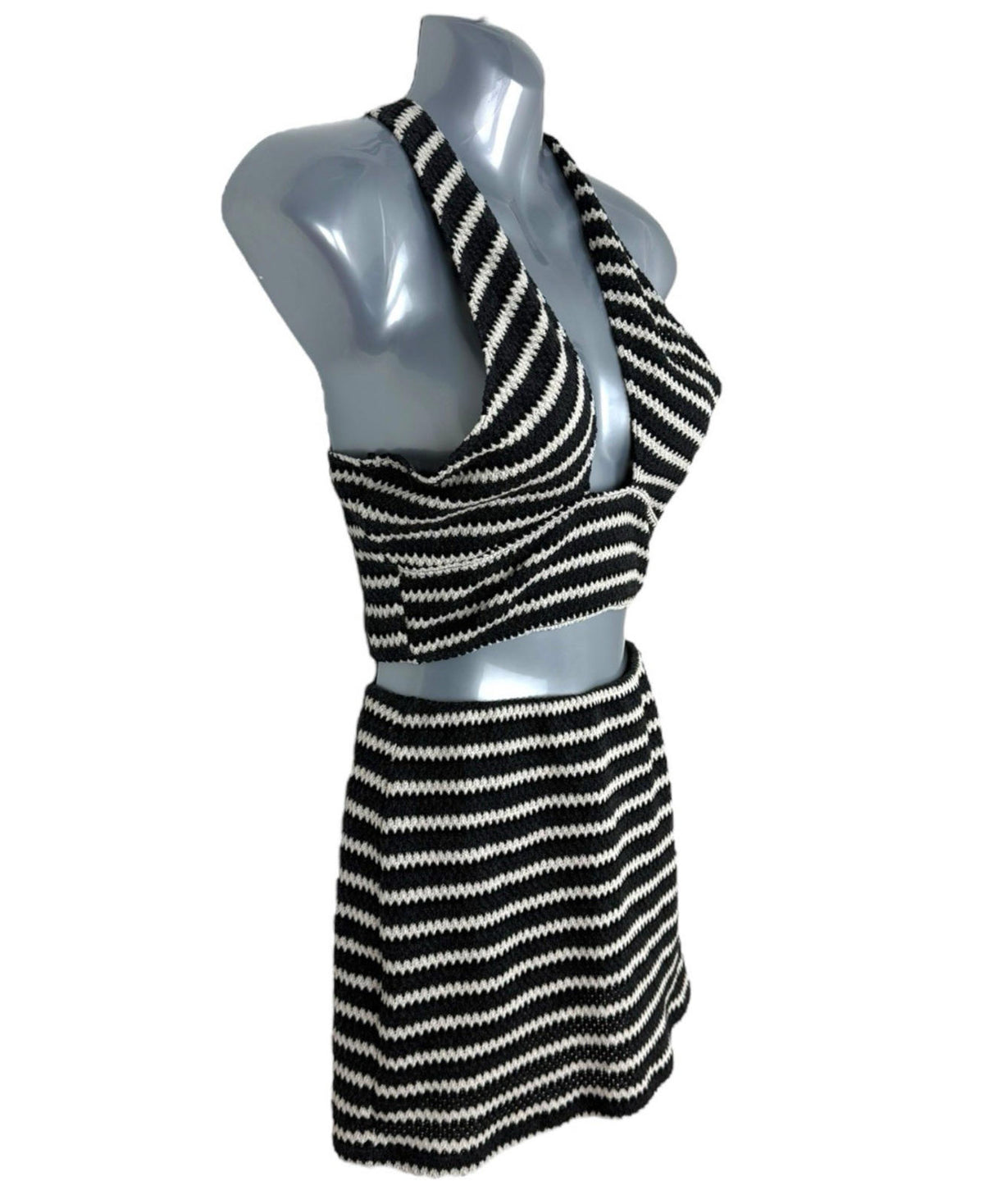 Pull&Bear Co-Ord Set Skirt And Crop Top Knit Stripe Women's UK Size 8