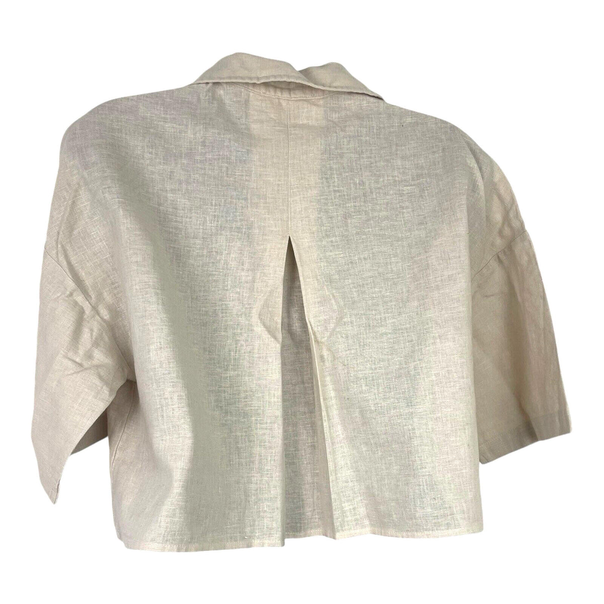 Primark Linen Shirt Blouse Women's UK Size 6 Cropped Relaxed Fit Beige Top