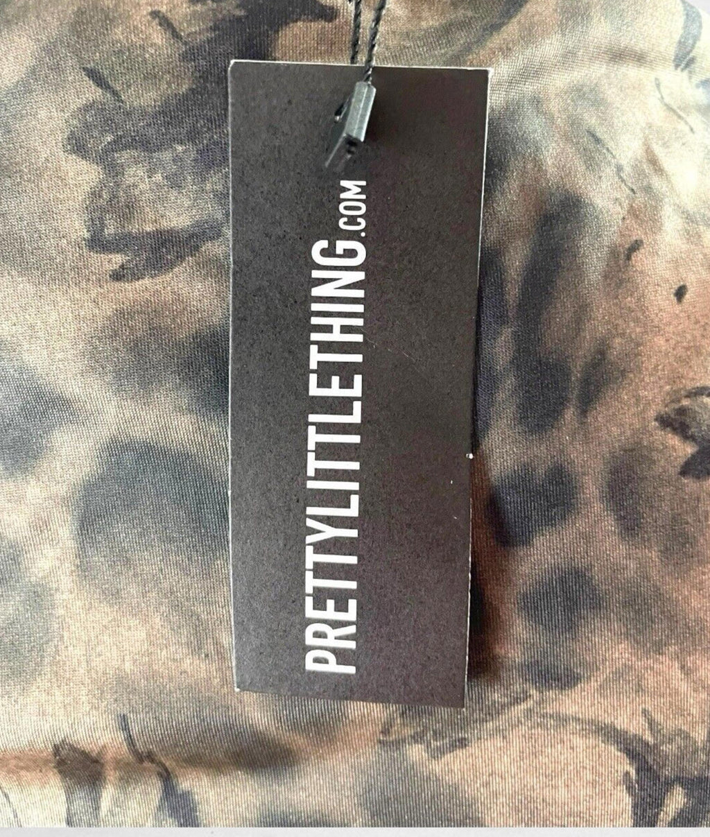 Pretty Little Thing Khaki Satin Tank Top High Neck Stretch Women's UK Size 8