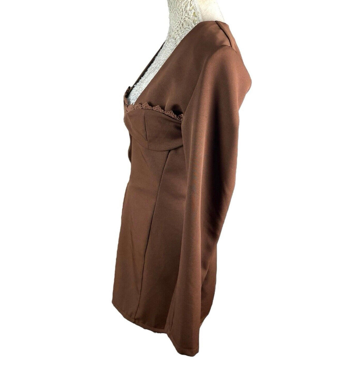 Pretty Little Thing Blazer Midi Dress Women's UK Size 8 Chocolate Lace Trim