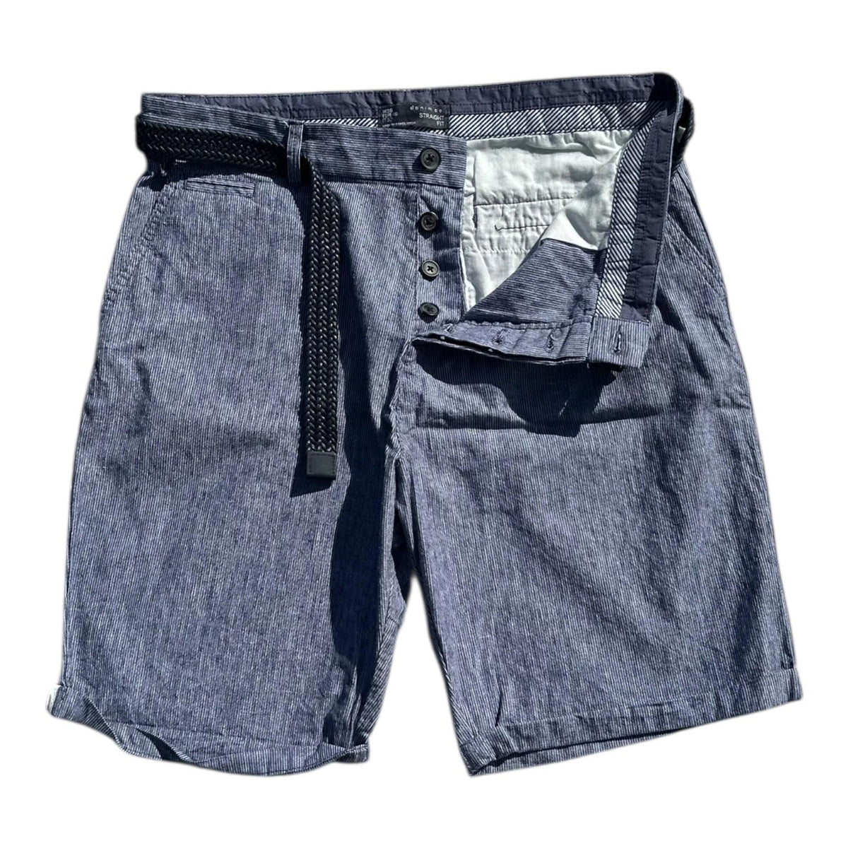 Denim & Co. Shorts Men's UK Size 36" W Blue Belted Pockets Button Up Summer Bermuda