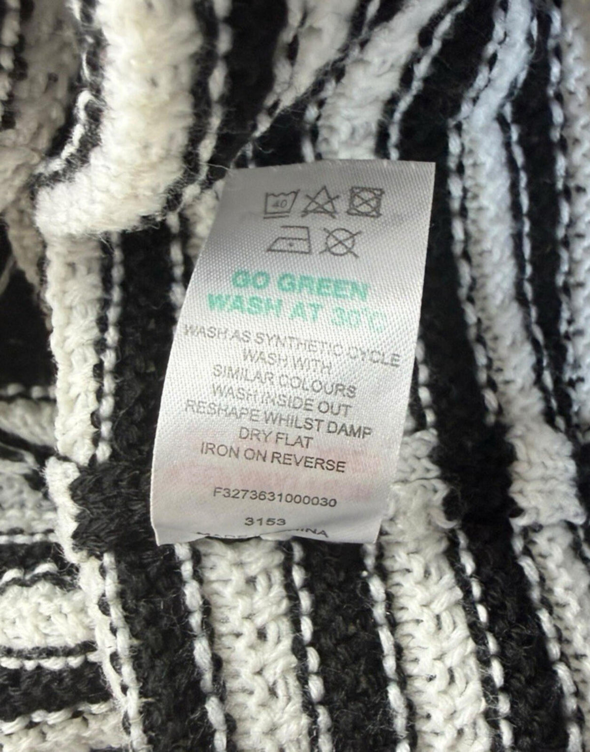 Papaya Off Shoulder Knit Top Women's UK Size 12 Stripe Black White