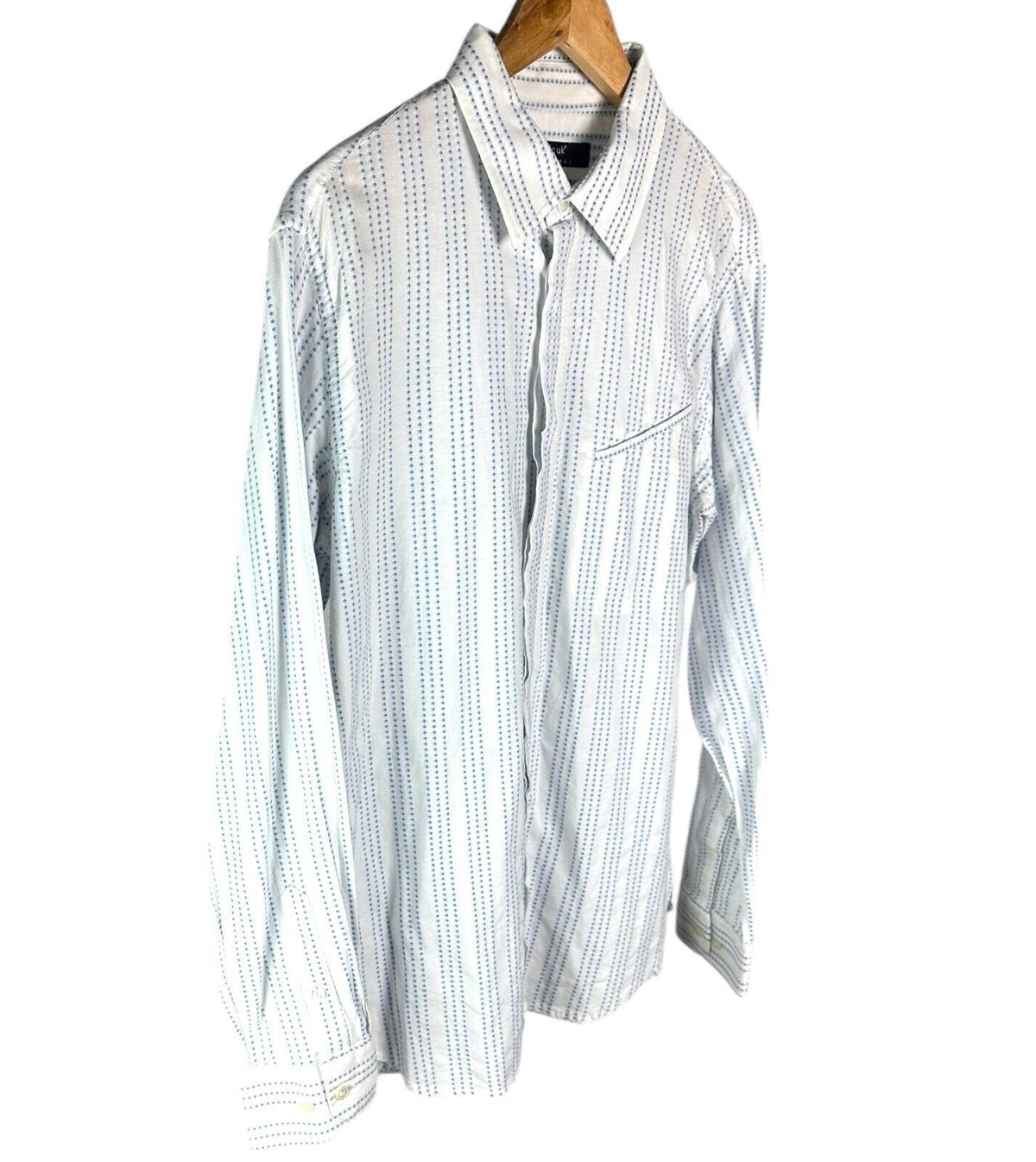 FCUK Formal Button Up Stripe Shirt Men's UK Size L White & Blue Long Sleeve