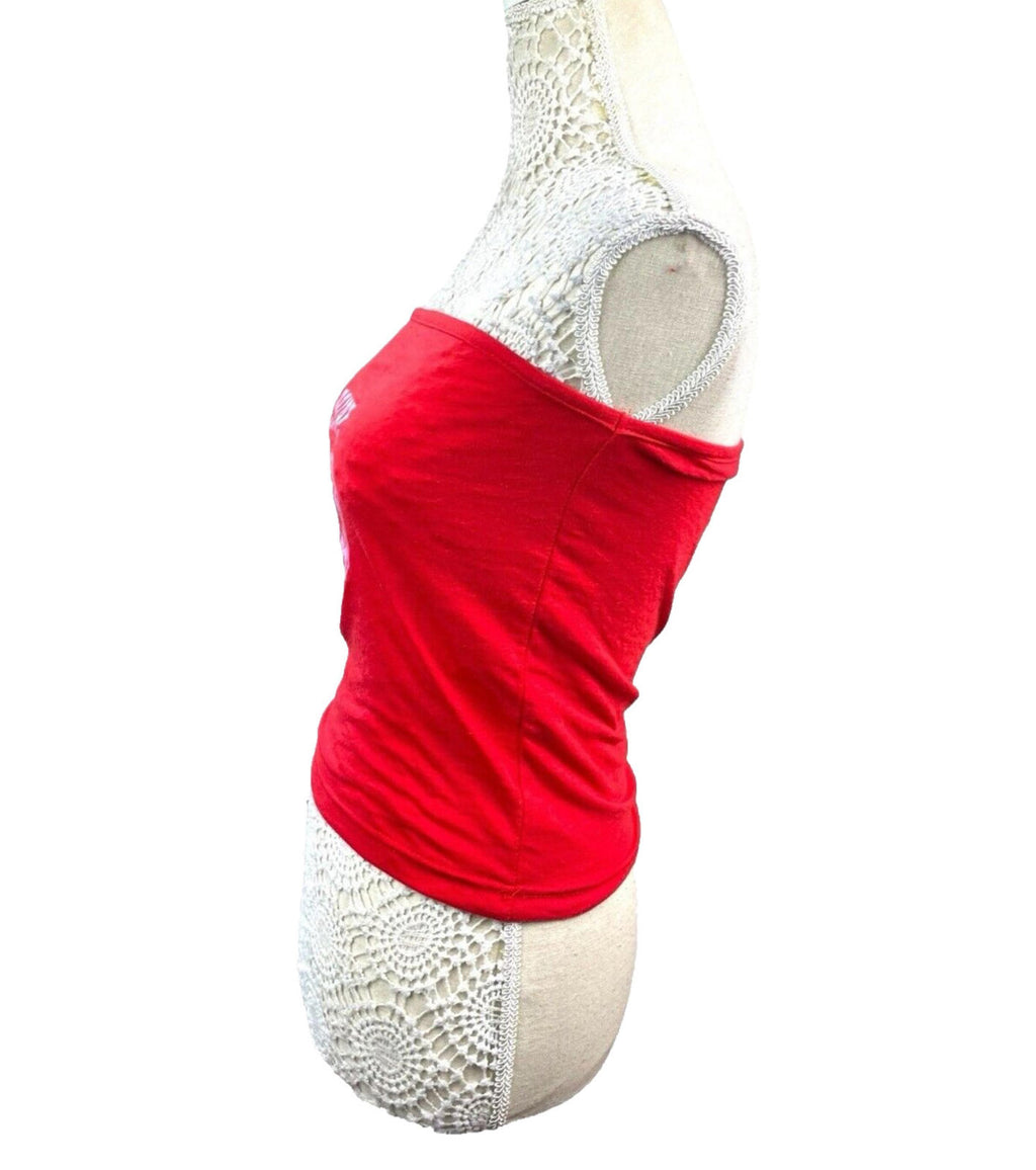 Pretty Little Thing Red Strapless Tank Top Bride 00 Print Women's UK Size 8