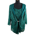 Hanna Nikole Green 2 Piece Blouse Jacket Set Lace Sequin Women's UK Size 22