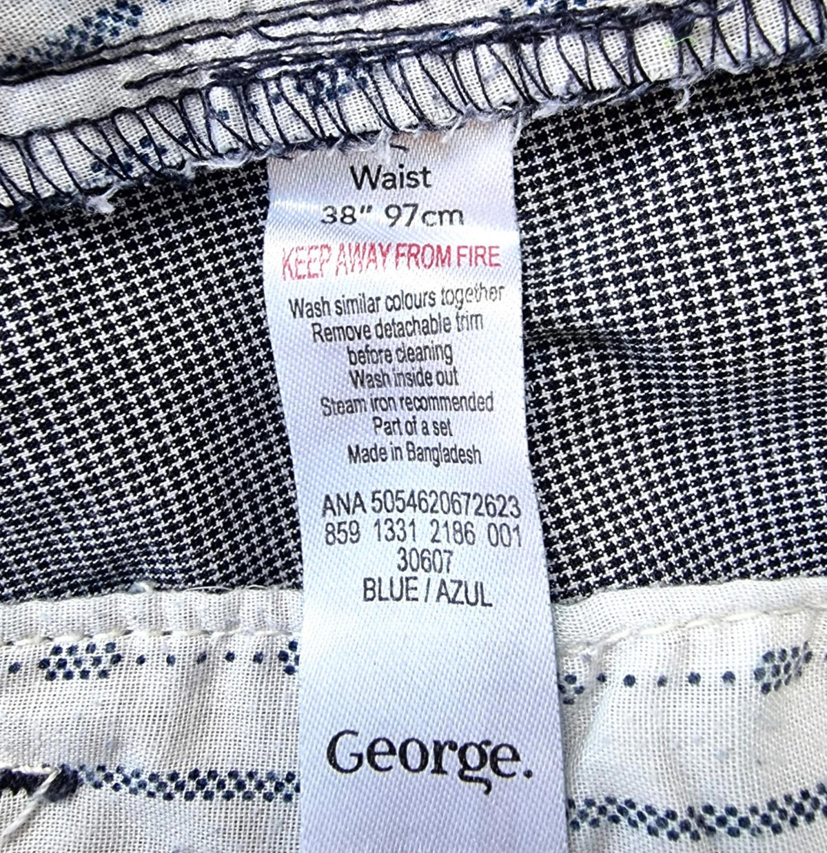 Boston Crew Chino Shorts Blue Check Pockets Men's UK Size 38" Waist