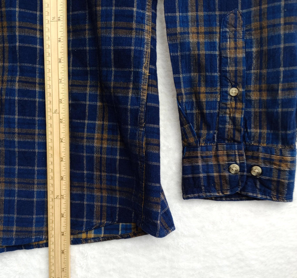 Sonoma Corduroy Shirt Men's UK Size 2XL Blue Check Pocket 100% Cotton Easy Care
