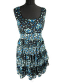 Austin Black Floral Mini Dress Ruffle Layers Tie Back Women's UK Size 18
