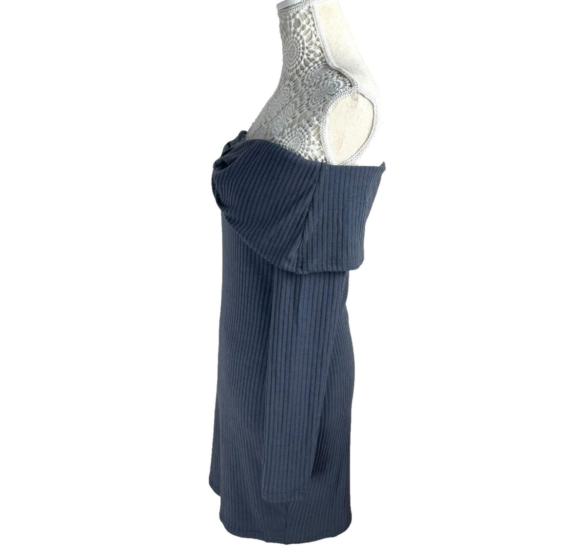 Pretty Little Thing Rib Dress Grey Off Shoulder Women’s UK Size 8