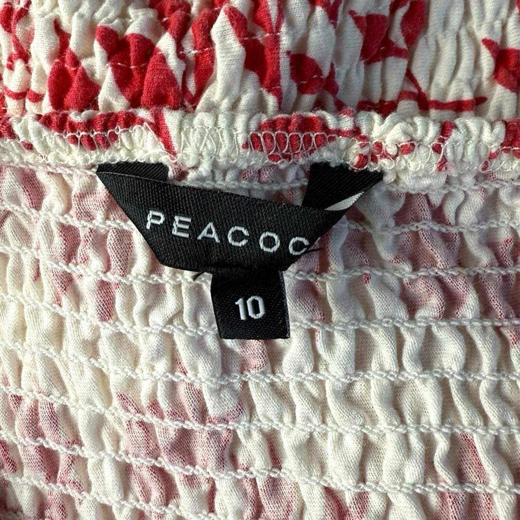 Peacocks Peplum Frill Top Women's UK Size 10 Square Neck Bell Sleeve White Red